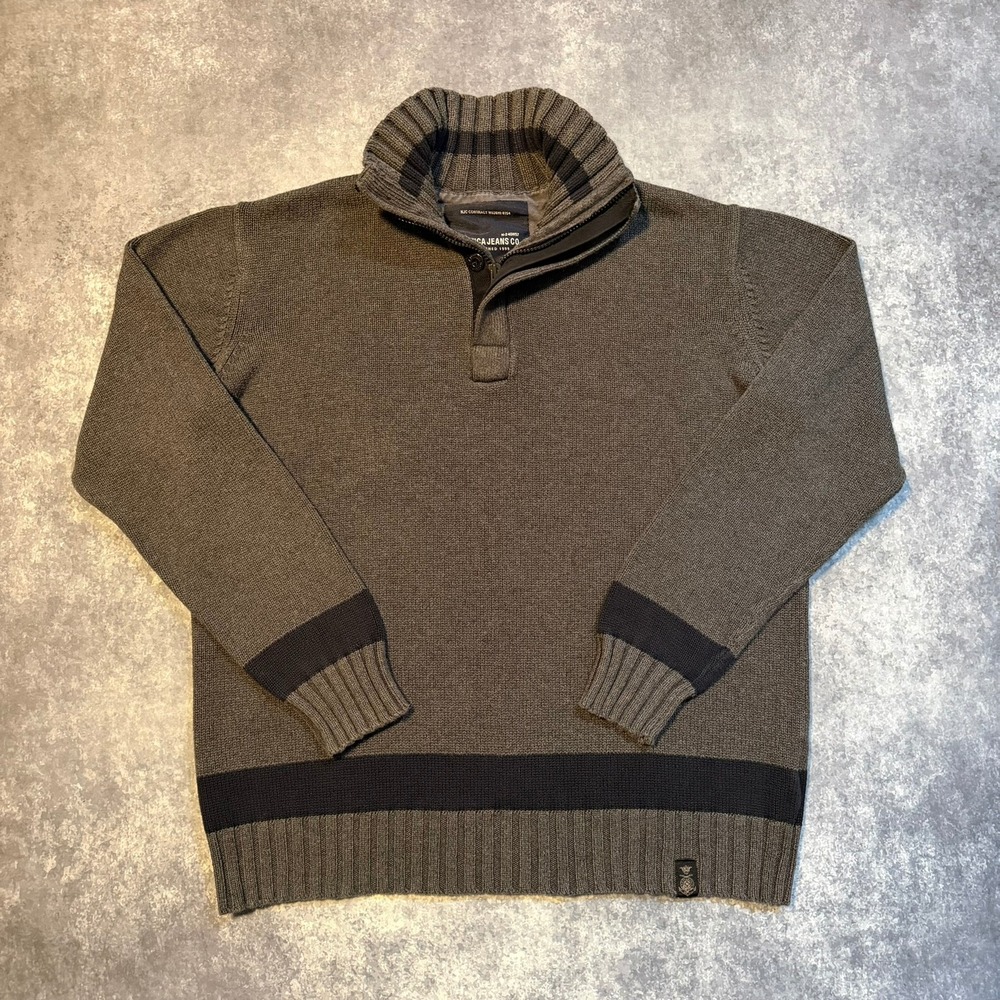 Nautica Jeans Co Mens Large Gray Quarter Zip Button Mock Neck Sweater